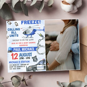 Police Boy Baby Shower Party Photo Invitation