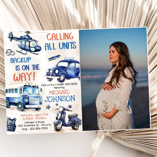 Police Boy Baby Shower Party Photo Invitation