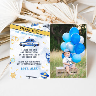 Police Boy Birthday Party Photo Thank You Card