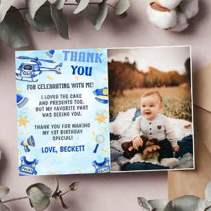 Police Boy Birthday Party Photo Thank You Card 
