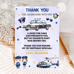 Police Boy Birthday Party Thank You Card