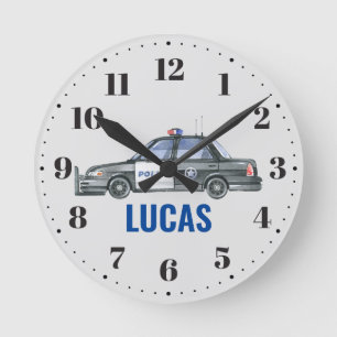 Police Boys Bedroom Nursery Decor Round Clock