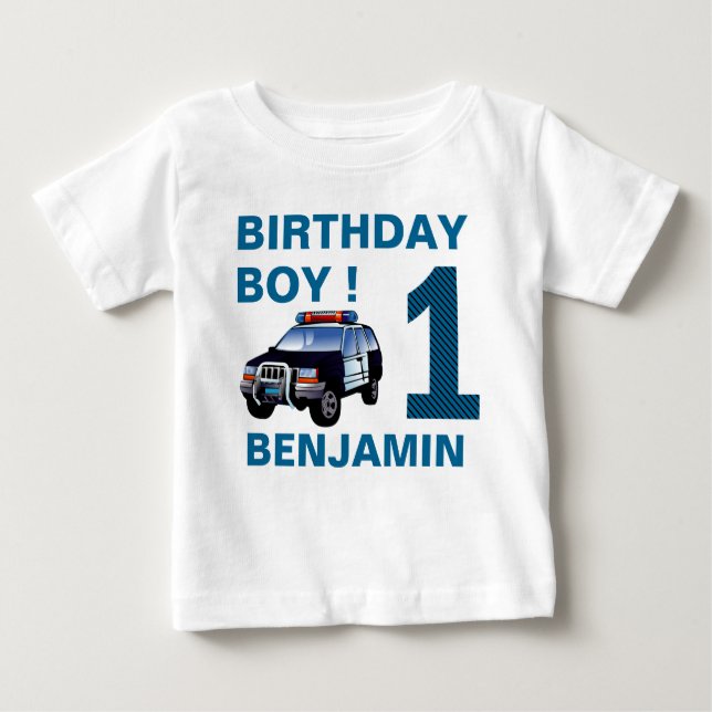 Police Car 1st Birthday Party Baby T-Shirt (Front)