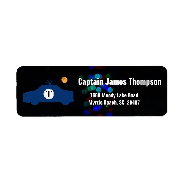 Police Car and Lights  Background Return Address Label (Front)