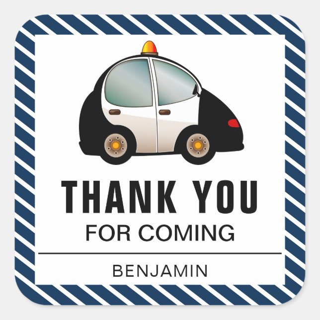 Police Car Birthday Party Favour Sticker (Front)