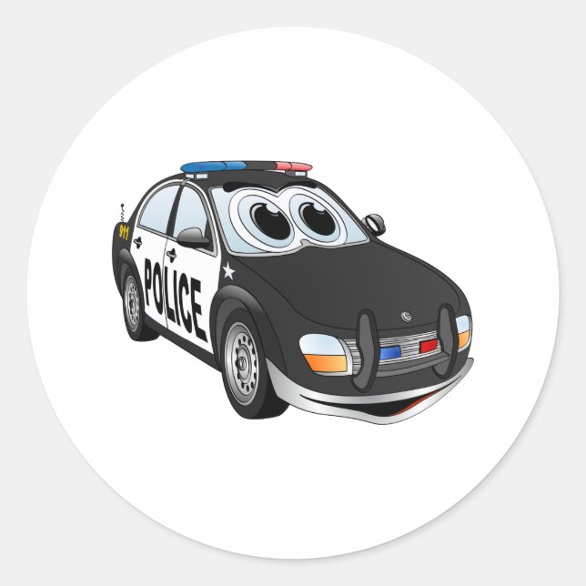 Police Car Cartoon BWB Classic Round Sticker (Front)