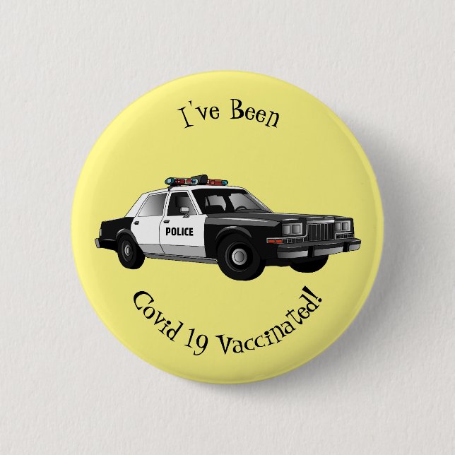 Police car cartoon illustration 6 cm round badge (Front)