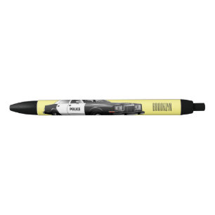 Police car cartoon illustration black ink pen