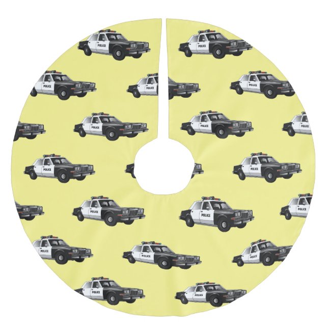 Police car cartoon illustration brushed polyester tree skirt (Front)