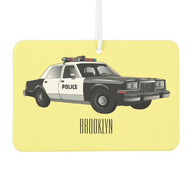 Police car cartoon illustration car air freshener (Front)