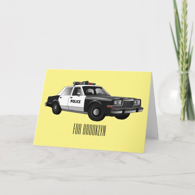 Police car cartoon illustration card (Front)