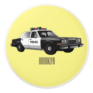 Police car cartoon illustration ceramic knob