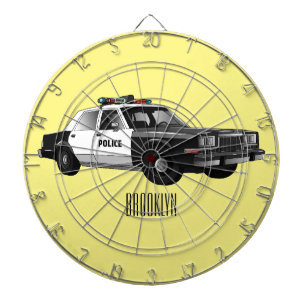 Police car cartoon illustration dartboard