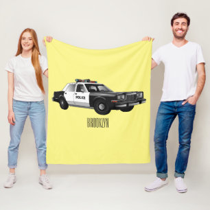 Police car cartoon illustration fleece blanket