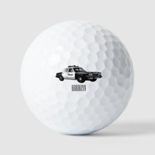 Police car cartoon illustration golf balls