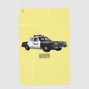 Police car cartoon illustration golf towel