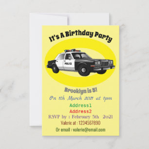 Police car cartoon illustration invitation