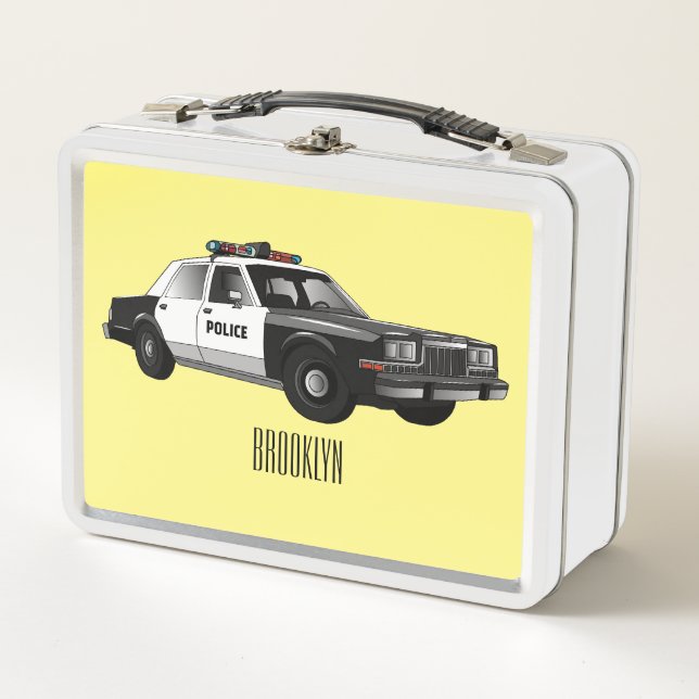 Police car cartoon illustration metal lunch box (Front)