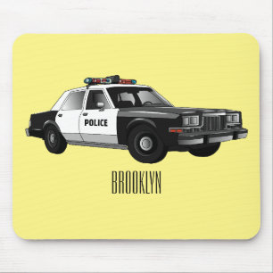 Police car cartoon illustration mouse pad