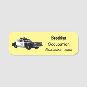 Police car cartoon illustration name tag