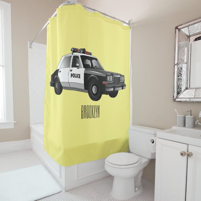 Police car cartoon illustration shower curtain (In Situ)