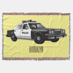 Police car cartoon illustration throw blanket