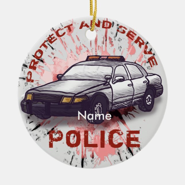 Police Car  Ceramic Ornament (Front)