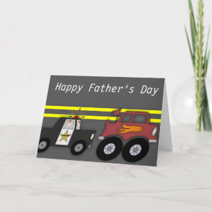 Police Car Chasing Big Truck Father's Day Card