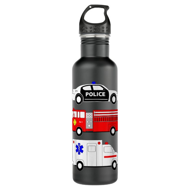Police Car Fire Truck Ambulance First Responders D 710 Ml Water Bottle (Front)