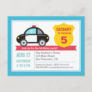 Police Car Kids Birthday Party Invitation