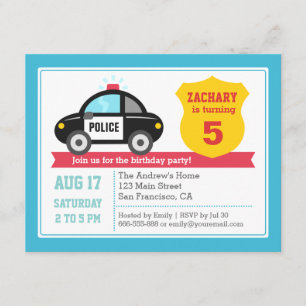 Police Car Kids Birthday Party Invitation