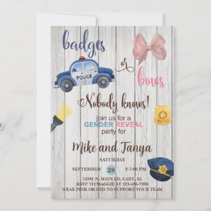 Police car or Bows gender reveal invitation. Invitation