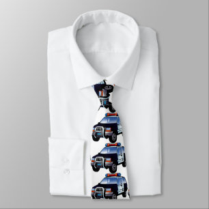 Police Car Pattern in Blue White Black colour Tie