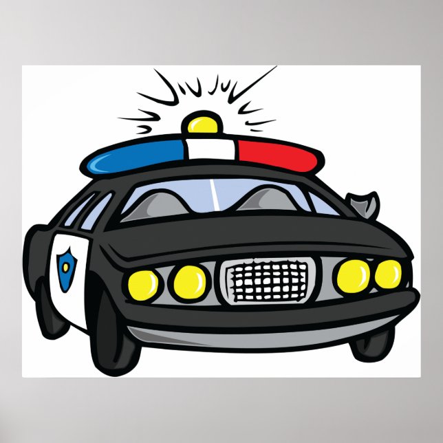 Police Car with Flashing Siren Lights Poster (Front)