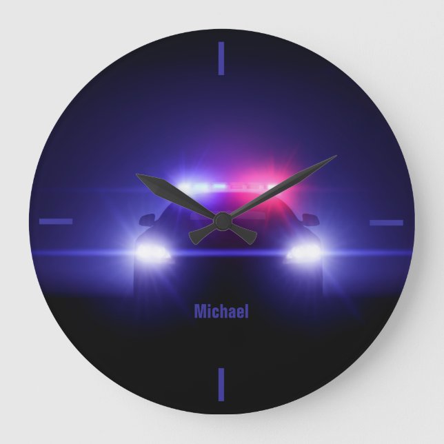Police Car  With Full  Lights Wall Clock (Front)