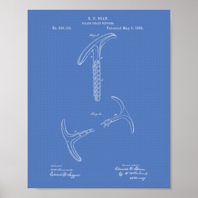 Police Chain Nippers 1884 Patent Art - Blueprint Poster (Front)