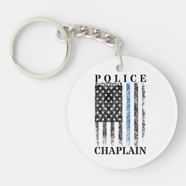 Police Chaplain American USA Flag Key Ring (Front)