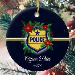 Police Christmas Elegant Holiday Party Ceramic Ornament