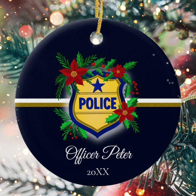 Police Christmas Elegant Holiday Party Ceramic Ornament (Creator Uploaded)