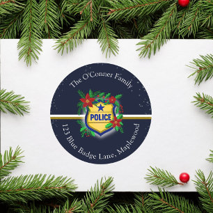Police Christmas Elegant Holiday Party Classic Round Sticker