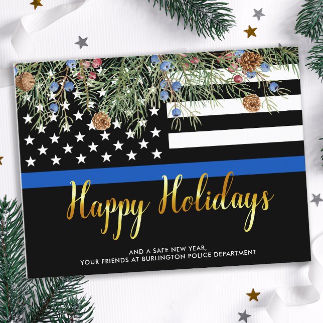Police Christmas Happy Holidays Thin Blue Line  Holiday Postcard (Creator Uploaded)