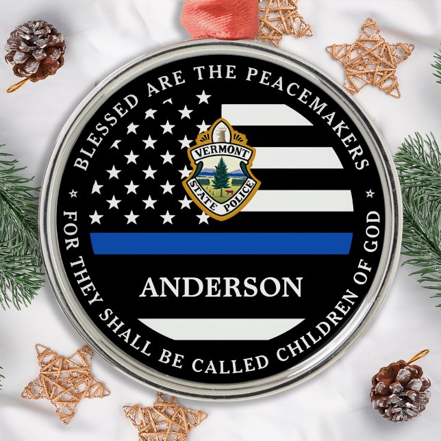 Police Christmas Personalised Logo Thin Blue Line Metal Ornament (Creator Uploaded)