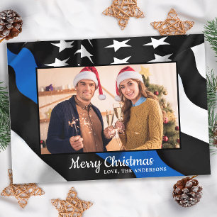 Police Christmas Thin Blue Line American Flag  Holiday Card