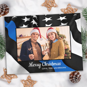 Police Christmas Thin Blue Line American Flag Holiday Postcard