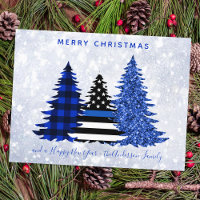 Police Christmas Thin Blue Line Plaid Glitter Tree