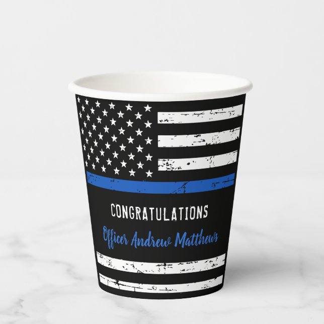 Police Congratulations Thin Blue Line Party Paper Cups (Front)