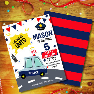 Police Cop Policeman Birthday Party Invitation
