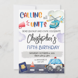 Police Cop Policeman Birthday Party Invitation