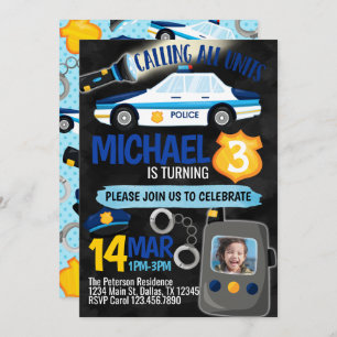 Police Cop Policeman Birthday Party Invitation