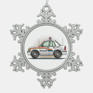 Police Cruiser Car Cop Car Snowflake Pewter Christmas Ornament